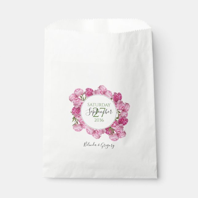 Bolsa De Papel Elegante Boda de Peonies Rosados (Anverso)