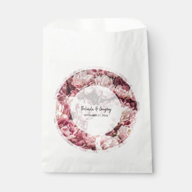 Bolsa De Papel Elegante Boda de Peonies Rosados (Anverso)