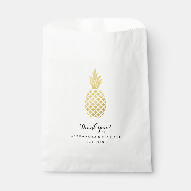 Bolsa De Papel Elegante Boda de piña dorada (Anverso)