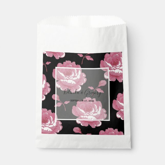 Bolsa De Papel Elegante Boda de Rosas de época rosa (Anverso)