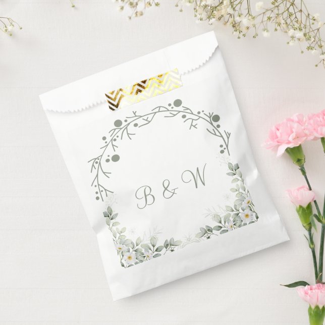 Bolsa De Papel Elegante Boda de Verde Salvia (Sellado)