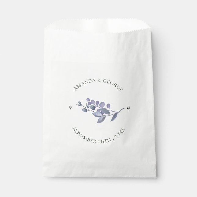 Bolsa De Papel Elegante Boda del Corazón Azul Floral Dusty (Anverso)