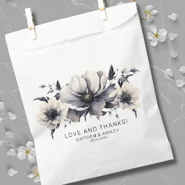 Bolsa De Papel Elegante Boda floral blanco negro moderno