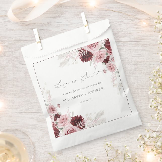 Bolsa De Papel Elegante Boda floral Borgoña Rubor rosa Roses (Cortado)
