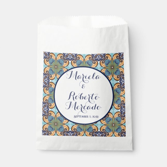 Bolsa De Papel Elegante Boda floral mexicano Talavera (Anverso)