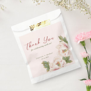 Bolsa De Papel Elegante Boda floral rosado de Peony en Rubor