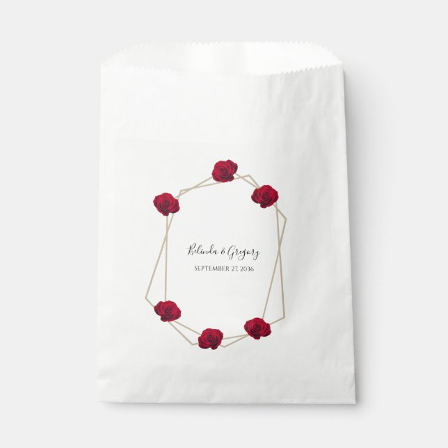 Bolsa De Papel Elegante Boda Geométrico de Rosa Roja (Anverso)