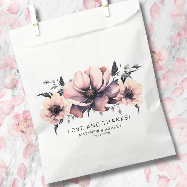 Bolsa De Papel Elegante Boda moderno Boho Moda Floral Rosa (Thank You Elegant Modern Boho Floral Pink Wedding Favor Bag)