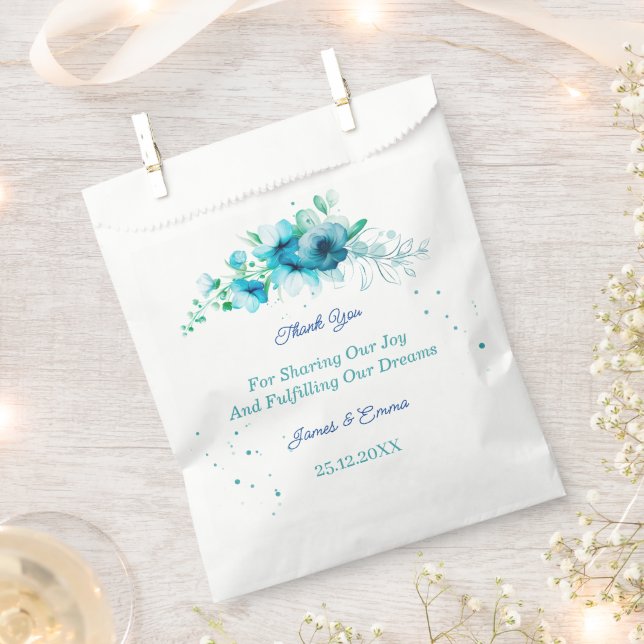 Bolsa De Papel Elegante Boda personalizada de Flor Azul (Cortado)