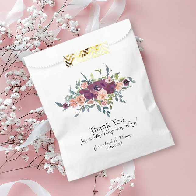Bolsa De Papel Elegante Boda Púrpura Floral Rosa (Subido por el creador)