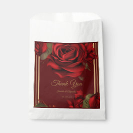 Bolsa De Papel Elegante Boda Rosa Roja Borgoña y Oro