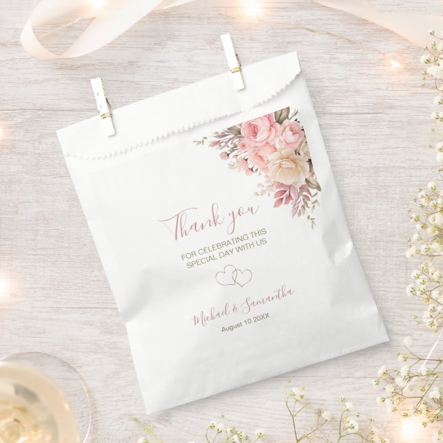 Bolsa De Papel Elegante Boda Rosa rosa e marfil (Cortado)