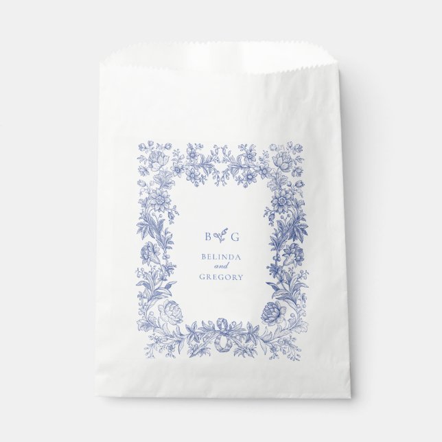 Bolsa De Papel Elegante Boda Rústico Rústico Francés Floral Azul (Anverso)