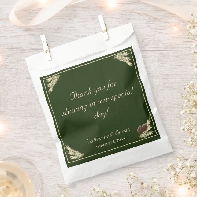 Bolsa De Papel Elegante Boda Verde de Invierno (Cortado)