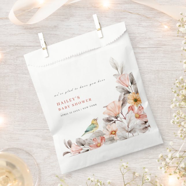 Bolsa De Papel Elegante Boho Rustic Wildflower Baby Shower (Cortado)