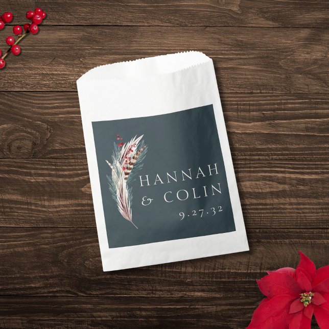 Bolsa De Papel Elegante Boho Rústico Pampas & Verde Pino Marrón R (Subido por el creador)