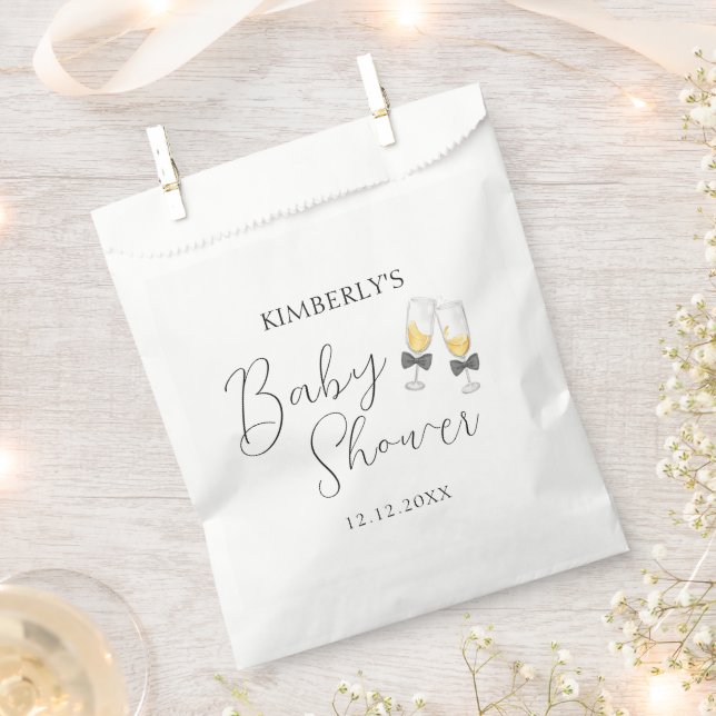Bolsa De Papel Elegante Bow Champagne Sip y Ver Baby Shower (Cortado)