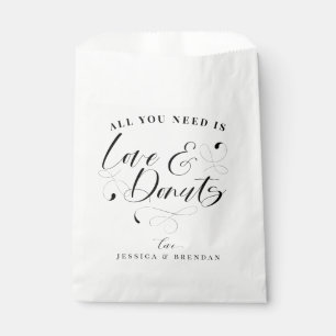 Bolsa De Papel Elegante caligrafía Amor y Donuts Favor de la Boda