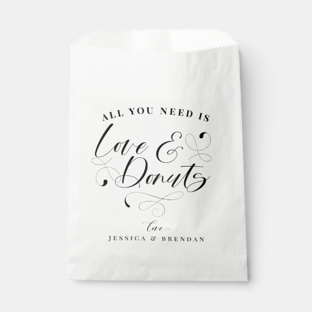 Bolsa De Papel Elegante caligrafía Amor y Donuts Favor de la Boda (Anverso)