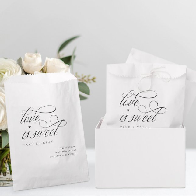 Bolsa De Papel Elegante caligrafía Boda de lujo elegante (Elegant Wedding Favor Bags - Wedding Candy Bags - Luxury Calligraphy Script Fancy Heart)