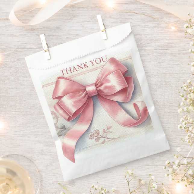 Bolsa De Papel Elegante Chica Baby Shower Coquette Pink Bow (Cortado)