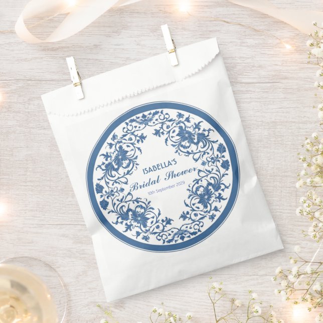 Bolsa De Papel Elegante Chinoiserie Azul Victoriano Floral Chino  (Cortado)