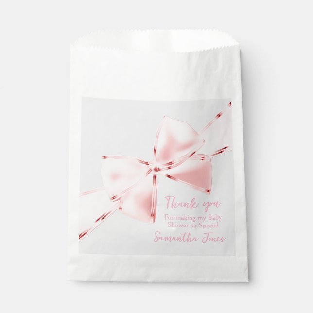 Bolsa De Papel Elegante Coquette Rosa Bow Chica Baby Shower (Anverso)