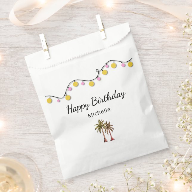 Bolsa De Papel Elegante cuerda de palmeras ilumina cumpleaños tro (Cortado)