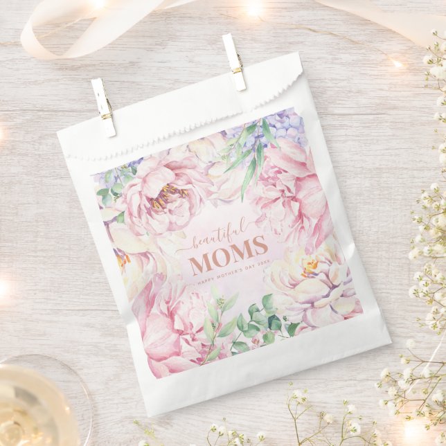 Bolsa De Papel Elegante Día de la Madre con Flores Personalizadas (Cortado)