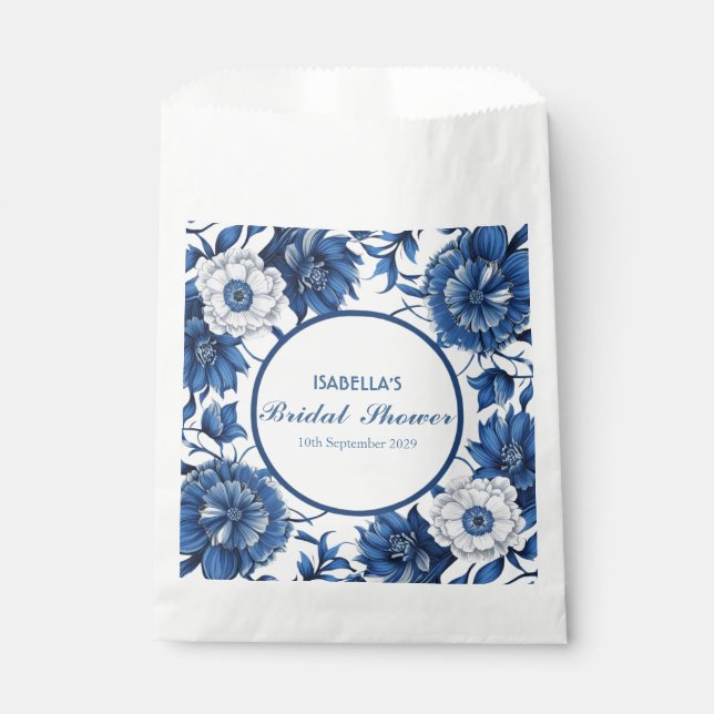 Bolsa De Papel Elegante ducha de boda floral chinoiserie azul (Anverso)