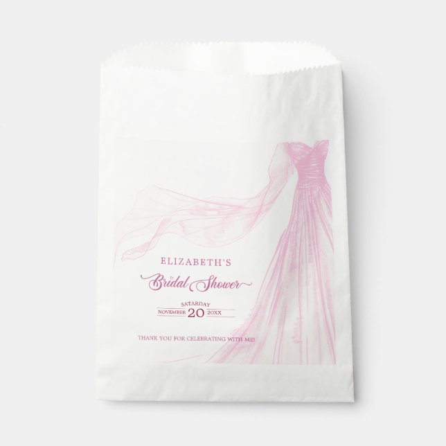 Bolsa De Papel Elegante ducha de novia suave rosa rosa (Anverso)