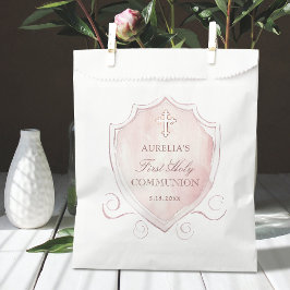 Bolsa De Papel Elegante Escudo de acuarela rosa primera comunión