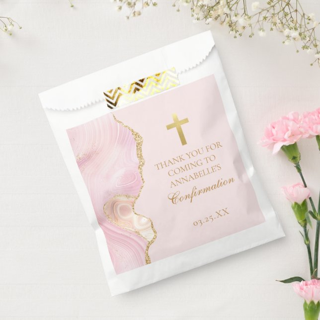 Bolsa De Papel Elegante Fiesta de Agate de Oro Rosa de Confirmaci (Sellado)