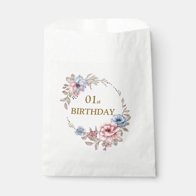 Bolsa De Papel Elegante fiesta de cumpleaños floral (Anverso)