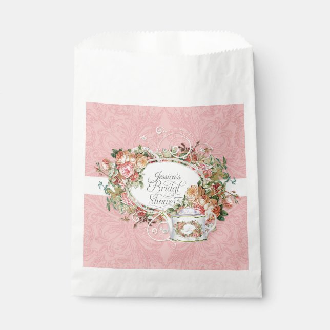 Bolsa De Papel Elegante Fiesta de té rosa rosa rosa rosa de época (Anverso)