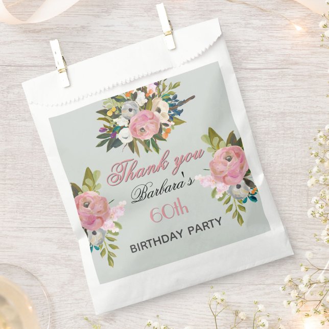 Bolsa De Papel Elegante Floral 60 Cumpleaños  (Subido por el creador)