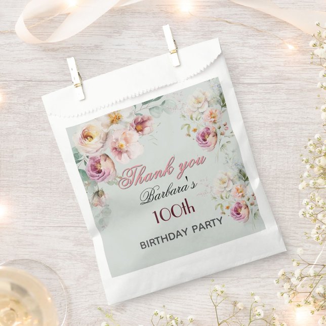 Bolsa De Papel Elegante Floral Cumpleaños 100 (Subido por el creador)