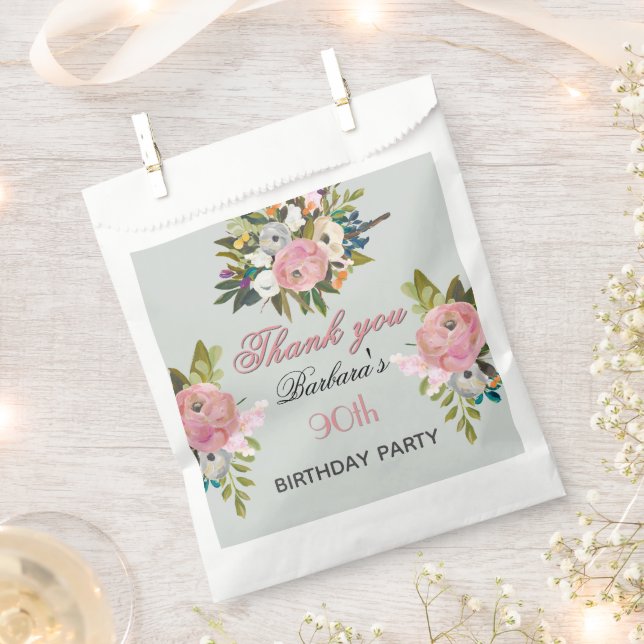 Bolsa De Papel Elegante Floral Cumpleaños 90  (Cortado)
