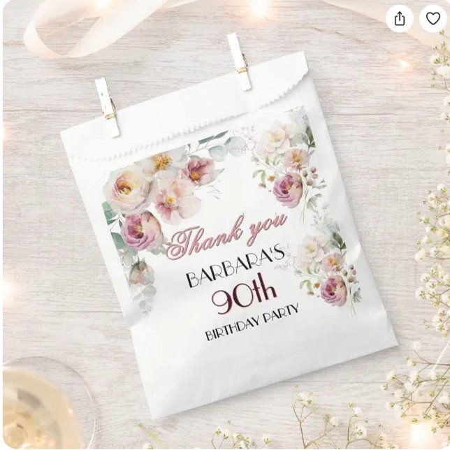 Bolsa De Papel Elegante floral cumpleaños 90  (Subido por el creador)