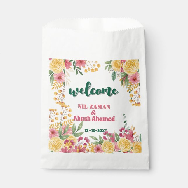 Bolsa De Papel Elegante Floral Doble Nombre Bridal Ducha Invitaci (Anverso)