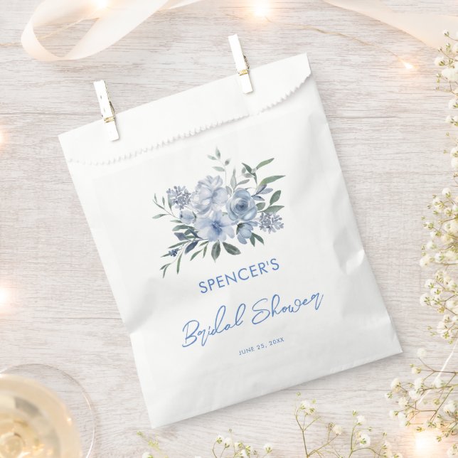 Bolsa De Papel Elegante Floral Dusty Blue Bridal Shower (Cortado)