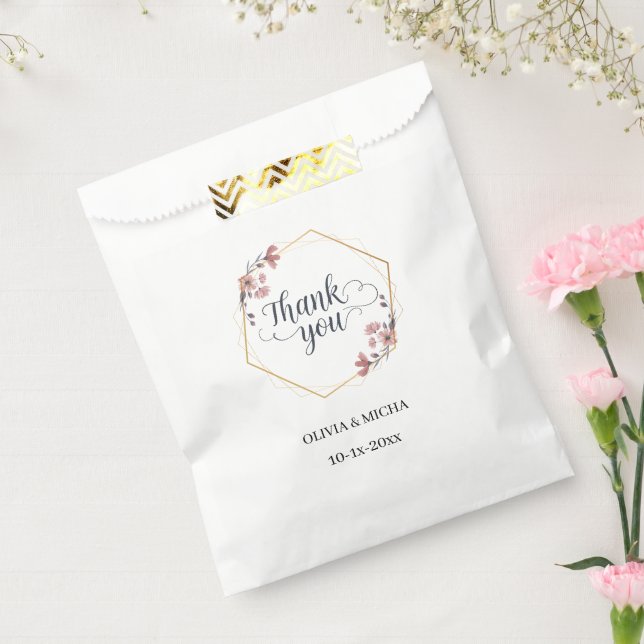 Bolsa De Papel Elegante Floral Geométrica Gracias Boda (Sellado)
