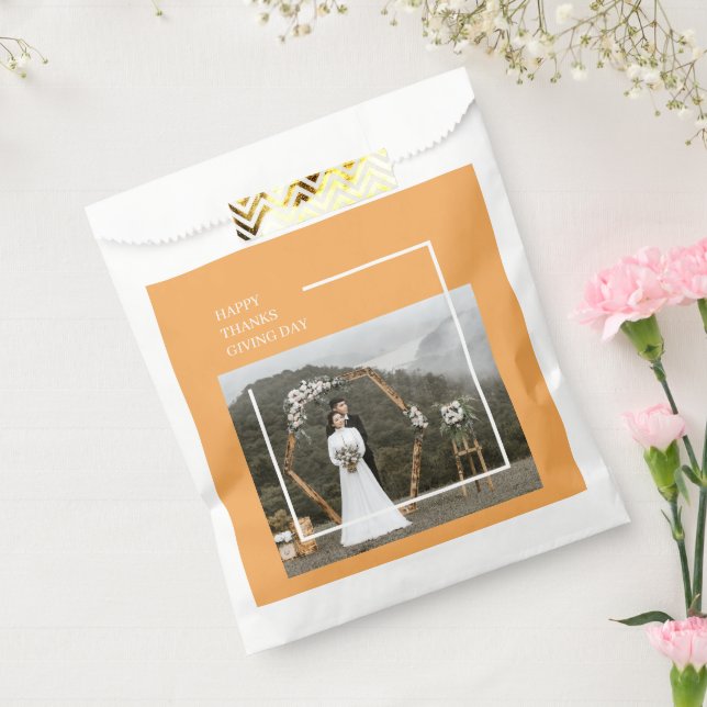 Bolsa De Papel Elegante foto familiar y feliz Día de Acción de Gr (Sellado)