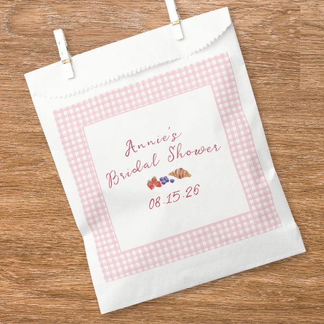 Bolsa De Papel Elegante Gingham Summer Brunch Bridal Shower Rosa (Subido por el creador)
