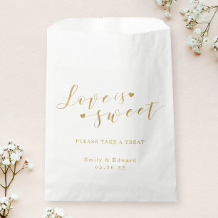 Bolsa De Papel Elegante Gold Heart Love es un dulce Boda