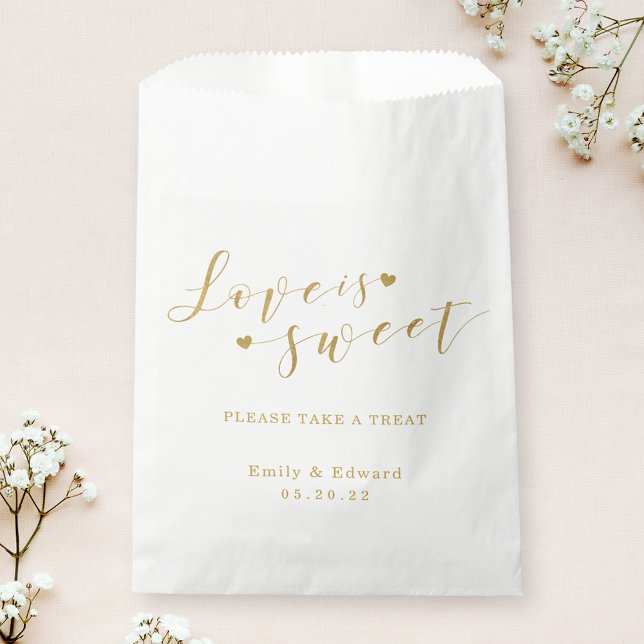 Bolsa De Papel Elegante Gold Heart Love es un dulce Boda (Subido por el creador)