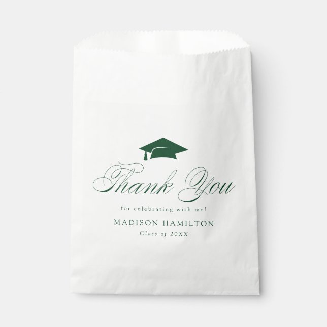 Bolsa De Papel Elegante Graduación de Caligrafía Verde Gracias (Anverso)