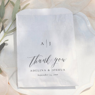 Bolsa De Papel Elegante Guión Negro y Blanco Agradecimiento Boda