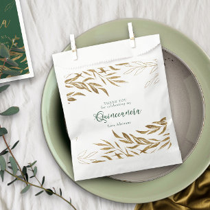 Bolsa De Papel Elegante Hoja de Oro Verde Esmeralda Quinceanera