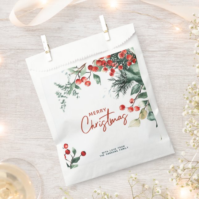 Bolsa De Papel Elegante invierno verde Feliz Navidad (Cortado)